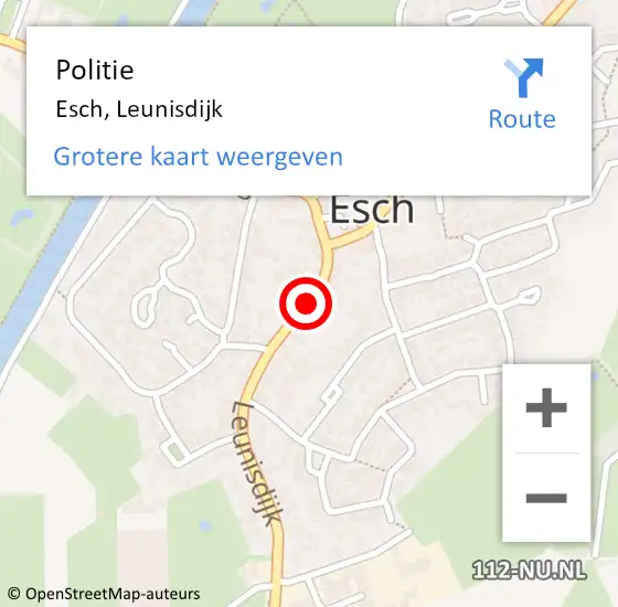 Locatie op kaart van de 112 melding: Politie Esch, Leunisdijk op 9 oktober 2021 12:37