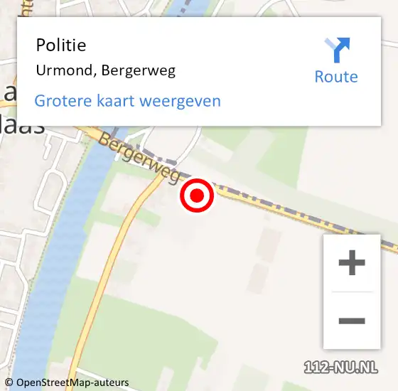 Locatie op kaart van de 112 melding: Politie Urmond, Bergerweg op 9 oktober 2021 13:09