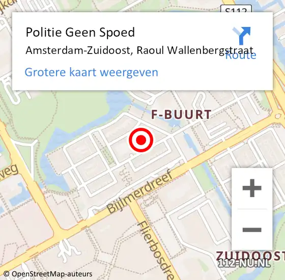 Locatie op kaart van de 112 melding: Politie Geen Spoed Naar Amsterdam-Zuidoost, Raoul Wallenbergstraat op 9 oktober 2021 13:21