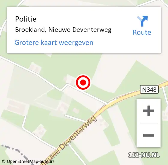 Locatie op kaart van de 112 melding: Politie Broekland, Nieuwe Deventerweg op 9 oktober 2021 13:36