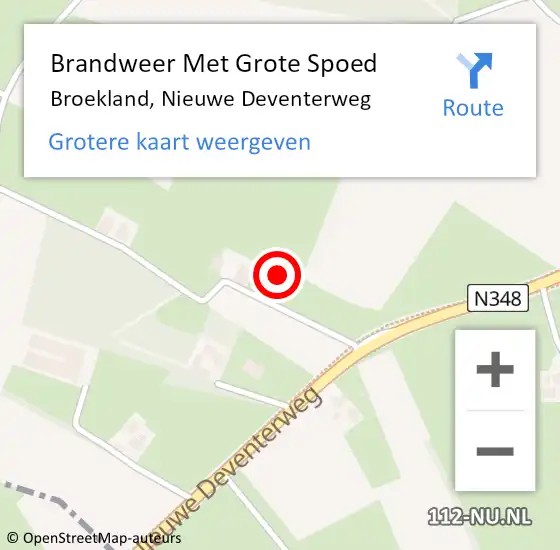 Locatie op kaart van de 112 melding: Brandweer Met Grote Spoed Naar Broekland, Nieuwe Deventerweg op 9 oktober 2021 13:37