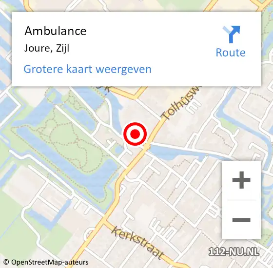 Locatie op kaart van de 112 melding: Ambulance Joure, Zijl op 9 oktober 2021 13:45