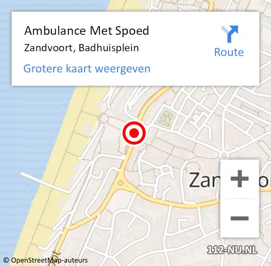 Locatie op kaart van de 112 melding: Ambulance Met Spoed Naar Zandvoort, Badhuisplein op 9 oktober 2021 14:20