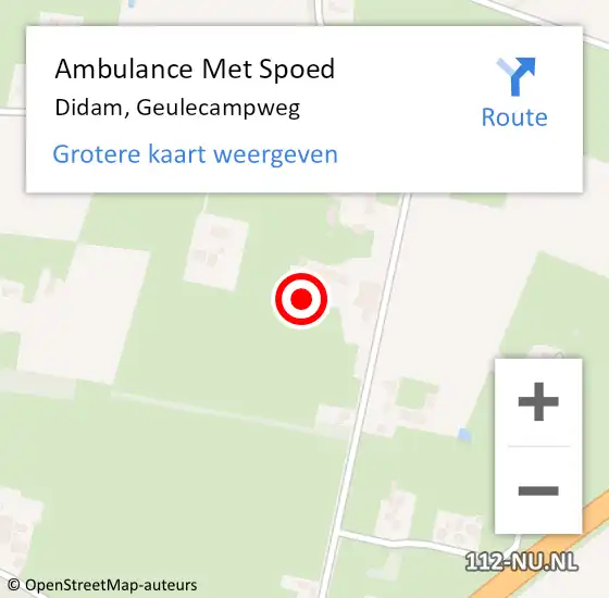 Locatie op kaart van de 112 melding: Ambulance Met Spoed Naar Didam, Geulecampweg op 9 oktober 2021 14:23