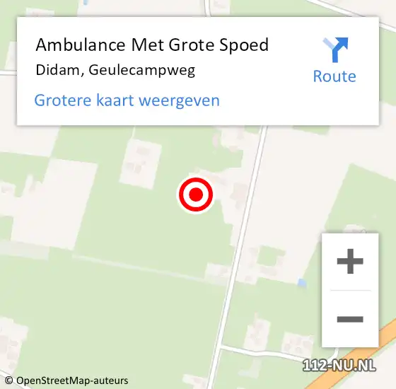 Locatie op kaart van de 112 melding: Ambulance Met Grote Spoed Naar Didam, Geulecampweg op 9 oktober 2021 14:25