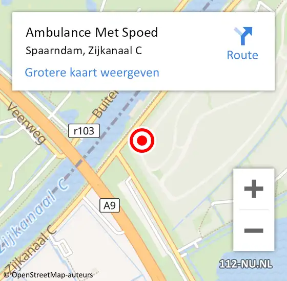 Locatie op kaart van de 112 melding: Ambulance Met Spoed Naar Spaarndam, Zijkanaal C op 9 oktober 2021 14:34