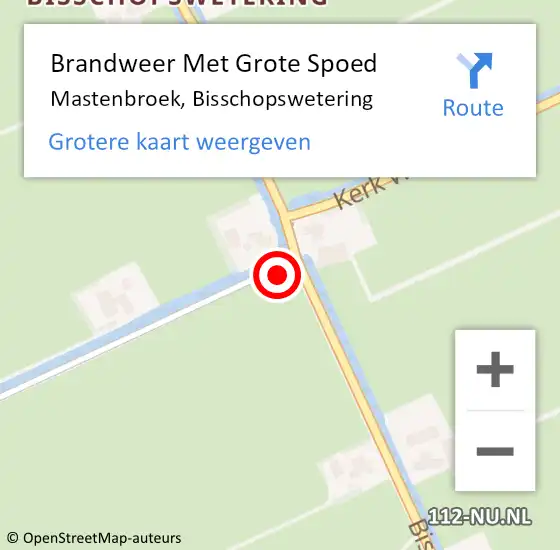 Locatie op kaart van de 112 melding: Brandweer Met Grote Spoed Naar Mastenbroek, Bisschopswetering op 9 oktober 2021 14:45