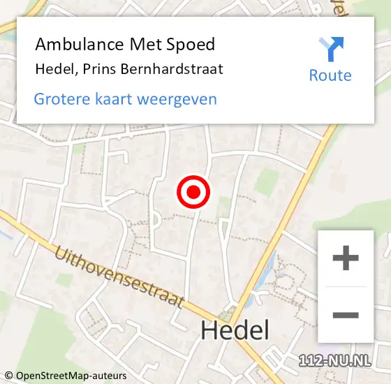 Locatie op kaart van de 112 melding: Ambulance Met Spoed Naar Hedel, Prins Bernhardstraat op 9 oktober 2021 14:56