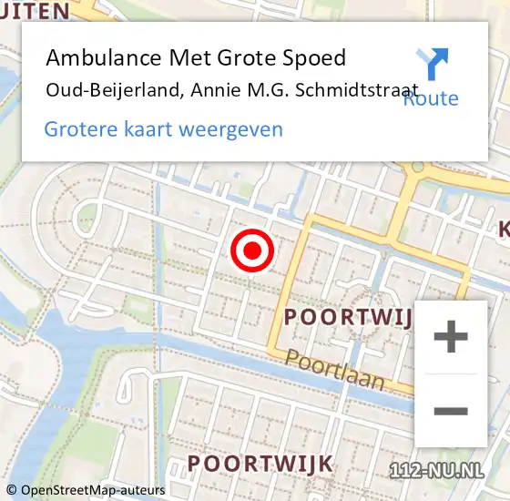 Locatie op kaart van de 112 melding: Ambulance Met Grote Spoed Naar Oud-Beijerland, Annie M.G. Schmidtstraat op 9 oktober 2021 15:02