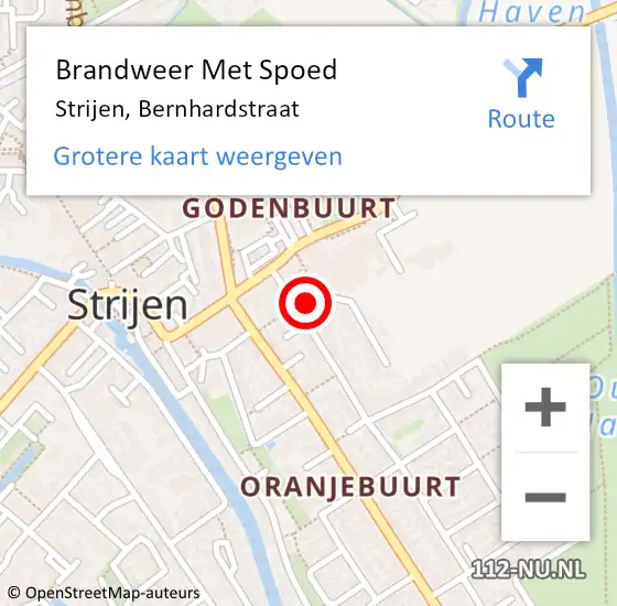 Locatie op kaart van de 112 melding: Brandweer Met Spoed Naar Strijen, Bernhardstraat op 9 oktober 2021 15:35