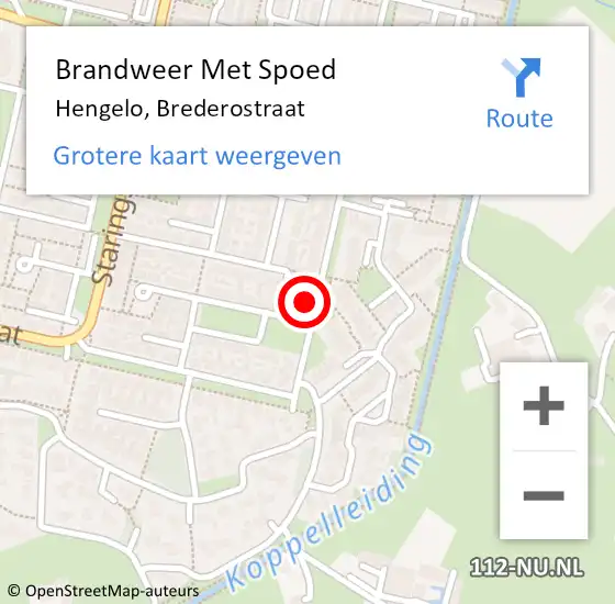 Locatie op kaart van de 112 melding: Brandweer Met Spoed Naar Hengelo, Brederostraat op 9 oktober 2021 15:51