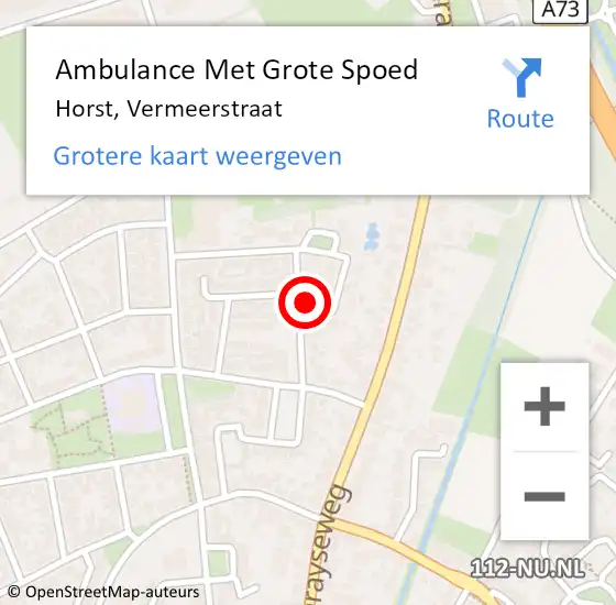 Locatie op kaart van de 112 melding: Ambulance Met Grote Spoed Naar Horst, Vermeerstraat op 25 juni 2014 15:03