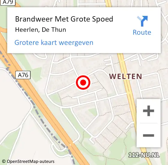 Locatie op kaart van de 112 melding: Brandweer Met Grote Spoed Naar Heerlen, De Thun op 9 oktober 2021 16:50