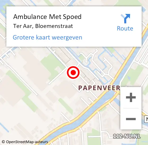 Locatie op kaart van de 112 melding: Ambulance Met Spoed Naar Ter Aar, Bloemenstraat op 6 oktober 2013 09:38