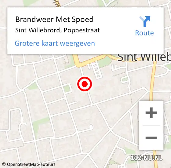 Locatie op kaart van de 112 melding: Brandweer Met Spoed Naar Sint Willebrord, Poppestraat op 9 oktober 2021 17:03