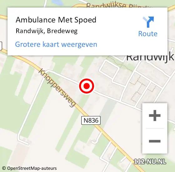 Locatie op kaart van de 112 melding: Ambulance Met Spoed Naar Randwijk, Bredeweg op 9 oktober 2021 17:05