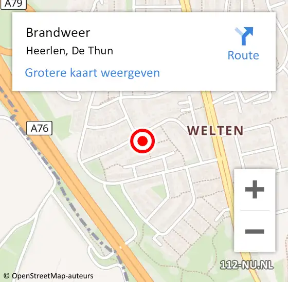 Locatie op kaart van de 112 melding: Brandweer Heerlen, De Thun op 9 oktober 2021 17:14