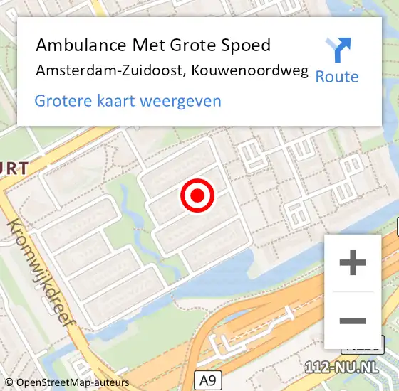 Locatie op kaart van de 112 melding: Ambulance Met Grote Spoed Naar Amsterdam-Zuidoost, Kouwenoordweg op 9 oktober 2021 17:30