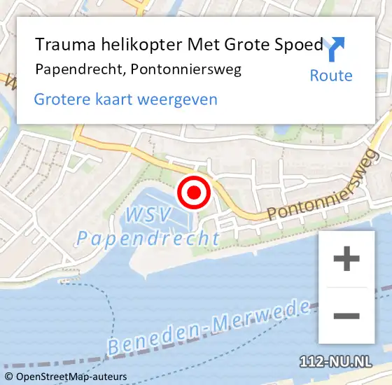 Locatie op kaart van de 112 melding: Trauma helikopter Met Grote Spoed Naar Papendrecht, Pontonniersweg op 9 oktober 2021 18:21