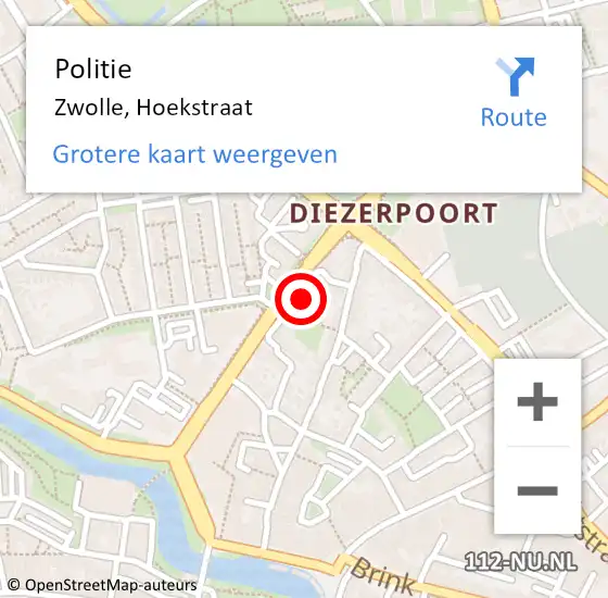 Locatie op kaart van de 112 melding: Politie Zwolle, Hoekstraat op 9 oktober 2021 18:55