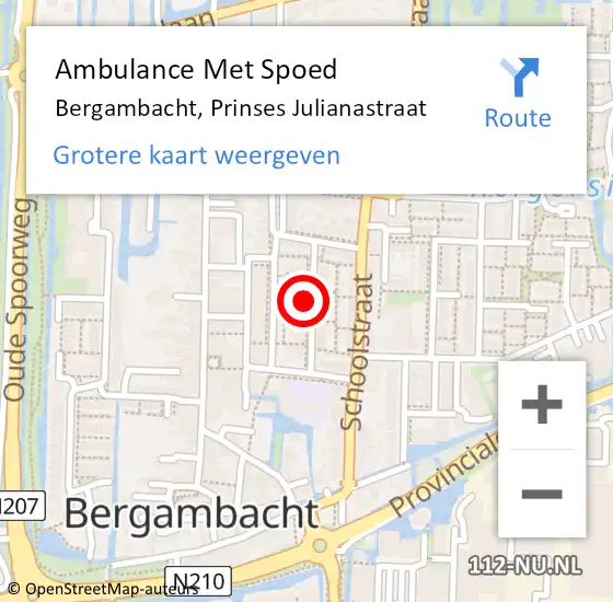 Locatie op kaart van de 112 melding: Ambulance Met Spoed Naar Bergambacht, Prinses Julianastraat op 9 oktober 2021 19:19