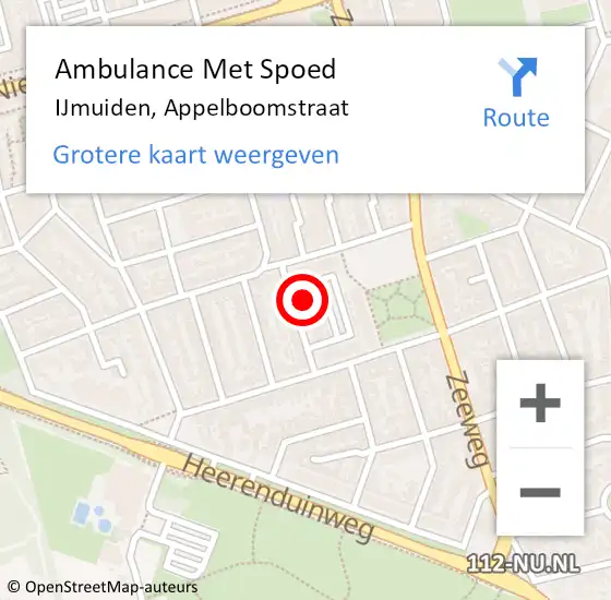 Locatie op kaart van de 112 melding: Ambulance Met Spoed Naar IJmuiden, Appelboomstraat op 9 oktober 2021 19:20