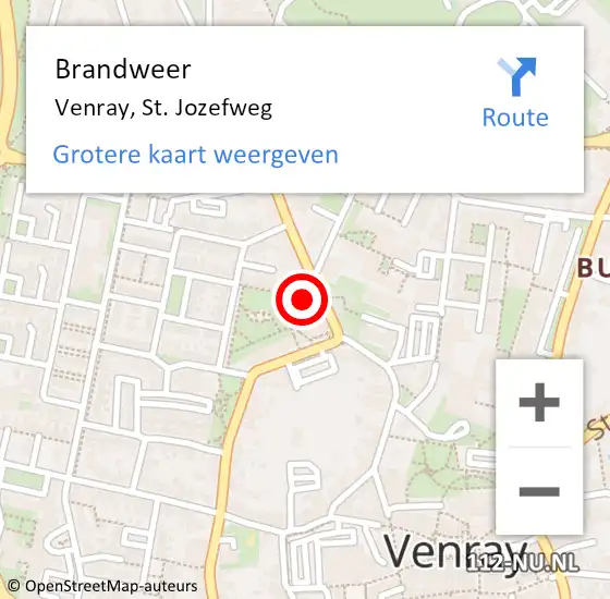 Locatie op kaart van de 112 melding: Brandweer Venray, St. Jozefweg op 9 oktober 2021 19:22