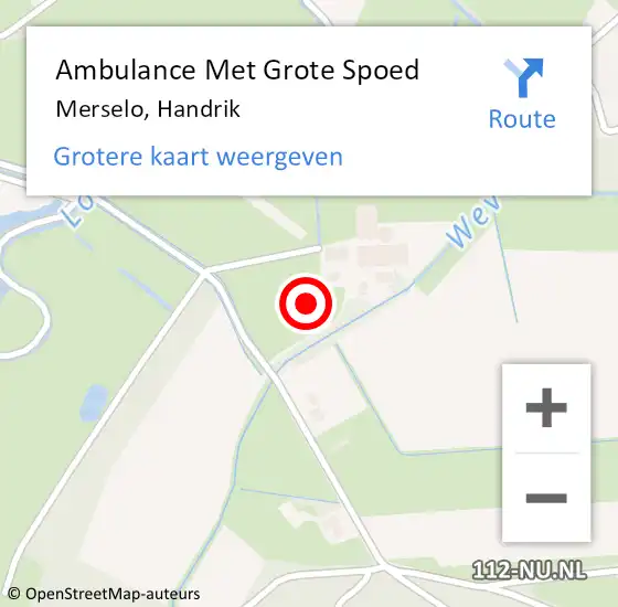 Locatie op kaart van de 112 melding: Ambulance Met Grote Spoed Naar Merselo, Handrik op 9 oktober 2021 19:37