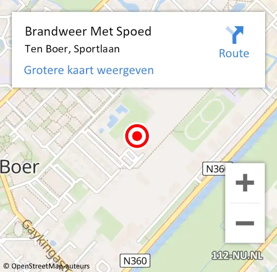 Locatie op kaart van de 112 melding: Brandweer Met Spoed Naar Ten Boer, Sportlaan op 9 oktober 2021 19:42