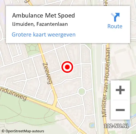 Locatie op kaart van de 112 melding: Ambulance Met Spoed Naar IJmuiden, Fazantenlaan op 9 oktober 2021 19:50