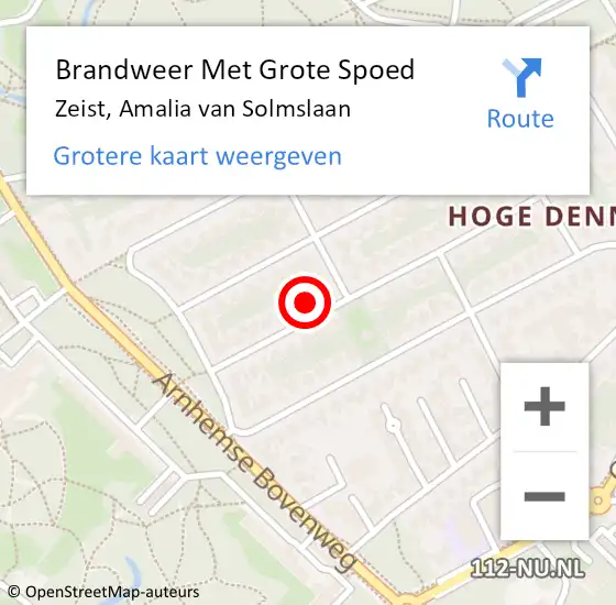 Locatie op kaart van de 112 melding: Brandweer Met Grote Spoed Naar Zeist, Amalia van Solmslaan op 9 oktober 2021 19:52