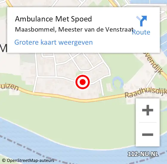Locatie op kaart van de 112 melding: Ambulance Met Spoed Naar Maasbommel, Meester van de Venstraat op 9 oktober 2021 19:54