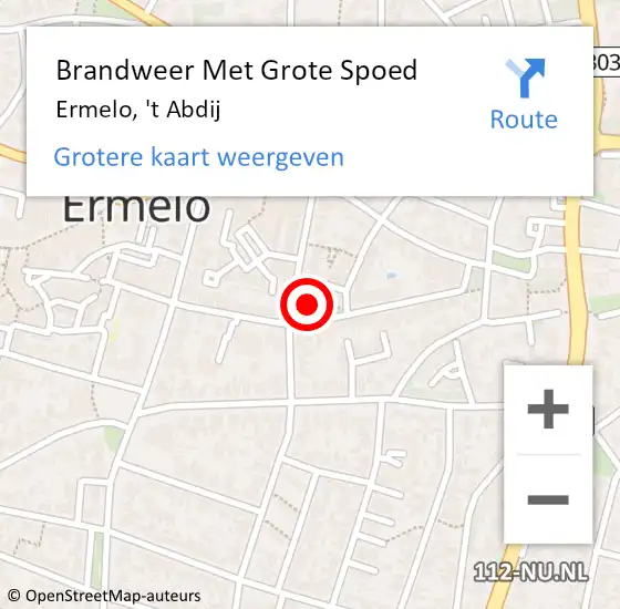 Locatie op kaart van de 112 melding: Brandweer Met Grote Spoed Naar Ermelo, 't Abdij op 9 oktober 2021 20:38