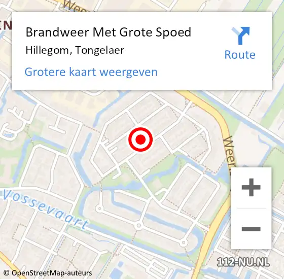 Locatie op kaart van de 112 melding: Brandweer Met Grote Spoed Naar Hillegom, Tongelaer op 25 juni 2014 15:21