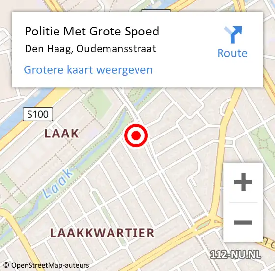 Locatie op kaart van de 112 melding: Politie Met Grote Spoed Naar Den Haag, Oudemansstraat op 9 oktober 2021 21:45