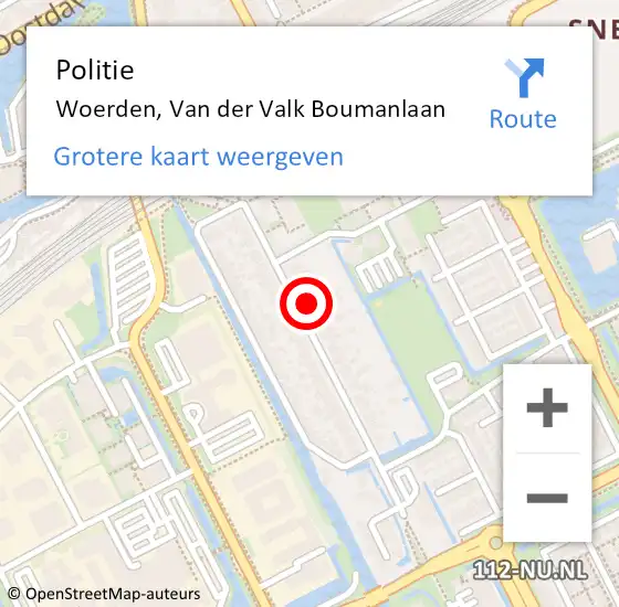 Locatie op kaart van de 112 melding: Politie Woerden, Van der Valk Boumanlaan op 9 oktober 2021 21:48