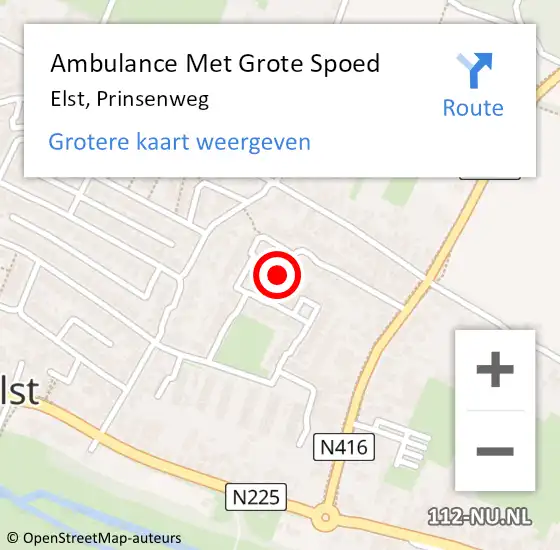 Locatie op kaart van de 112 melding: Ambulance Met Grote Spoed Naar Elst, Prinsenweg op 9 oktober 2021 21:57