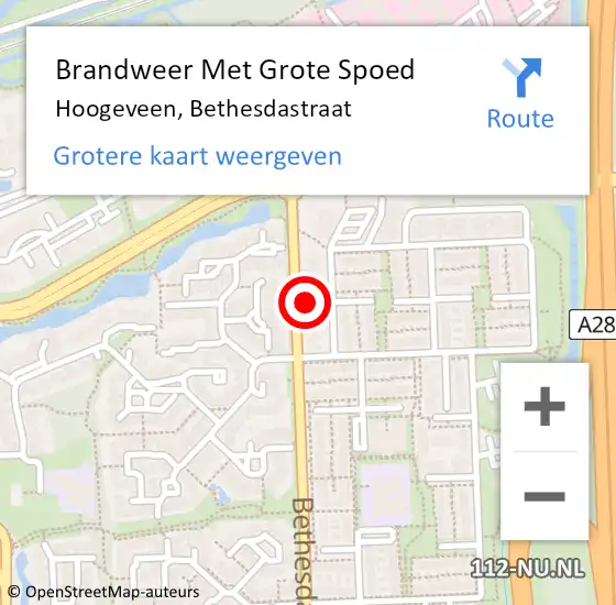 Locatie op kaart van de 112 melding: Brandweer Met Grote Spoed Naar Hoogeveen, Bethesdastraat op 9 oktober 2021 23:10