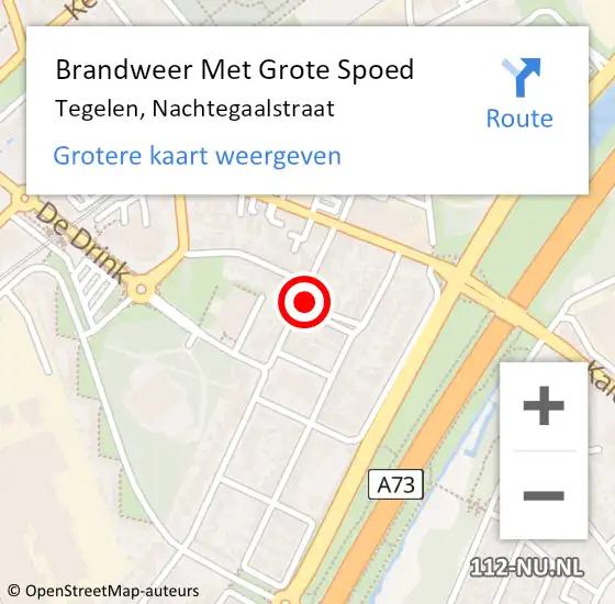 Locatie op kaart van de 112 melding: Brandweer Met Grote Spoed Naar Tegelen, Nachtegaalstraat op 9 oktober 2021 23:11