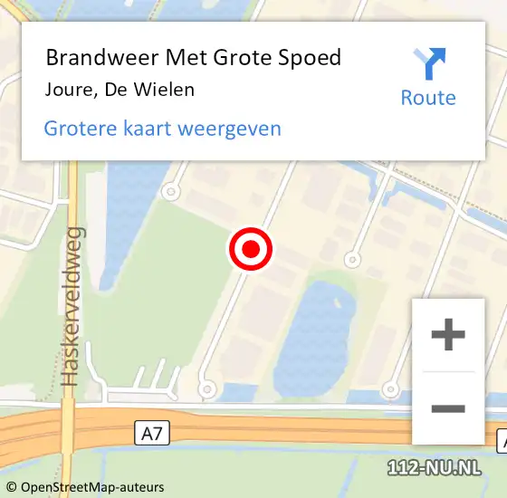 Locatie op kaart van de 112 melding: Brandweer Met Grote Spoed Naar Joure, De Wielen op 9 oktober 2021 23:15