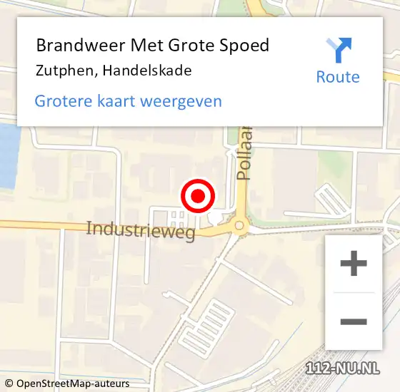 Locatie op kaart van de 112 melding: Brandweer Met Grote Spoed Naar Zutphen, Handelskade op 9 oktober 2021 23:34