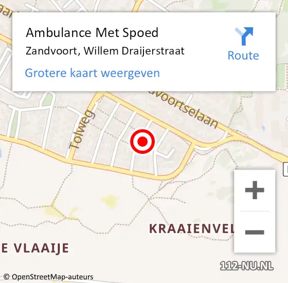 Locatie op kaart van de 112 melding: Ambulance Met Spoed Naar Zandvoort, Willem Draijerstraat op 9 oktober 2021 23:41
