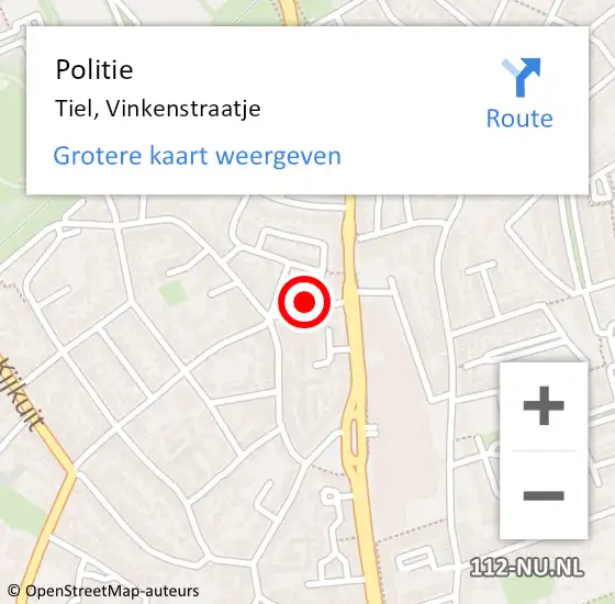 Locatie op kaart van de 112 melding: Politie Tiel, Vinkenstraatje op 9 oktober 2021 23:48