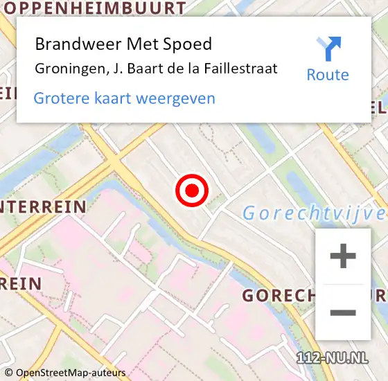 Locatie op kaart van de 112 melding: Brandweer Met Spoed Naar Groningen, J. Baart de la Faillestraat op 9 oktober 2021 23:49