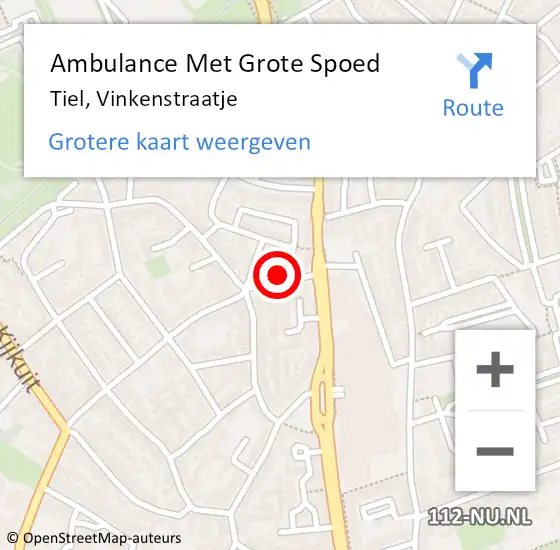 Locatie op kaart van de 112 melding: Ambulance Met Grote Spoed Naar Tiel, Vinkenstraatje op 9 oktober 2021 23:49