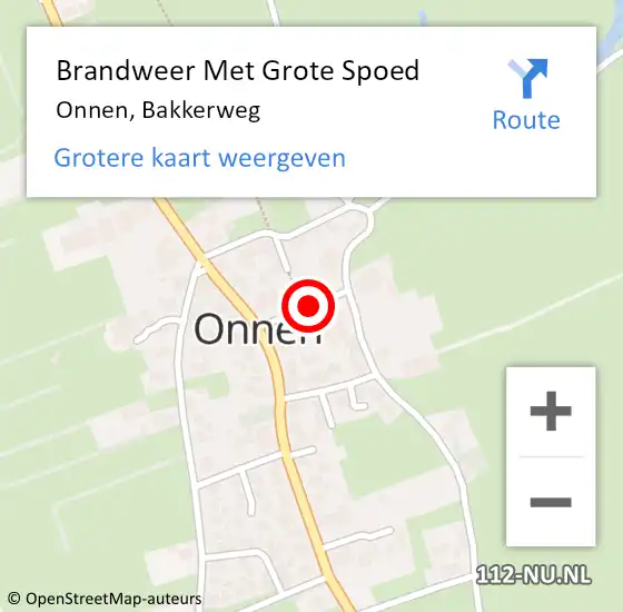 Locatie op kaart van de 112 melding: Brandweer Met Grote Spoed Naar Onnen, Bakkerweg op 10 oktober 2021 00:06