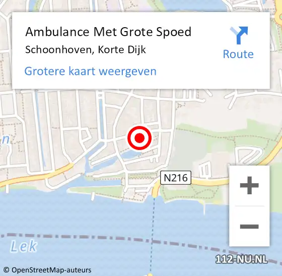 Locatie op kaart van de 112 melding: Ambulance Met Grote Spoed Naar Schoonhoven, Korte Dijk op 10 oktober 2021 00:08