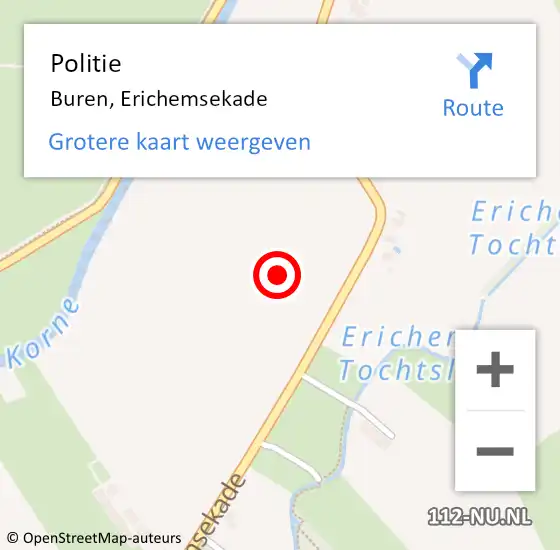 Locatie op kaart van de 112 melding: Politie Buren, Erichemsekade op 10 oktober 2021 00:24