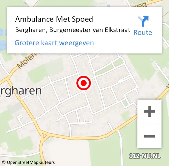 Locatie op kaart van de 112 melding: Ambulance Met Spoed Naar Bergharen, Burgemeester van Elkstraat op 10 oktober 2021 00:25