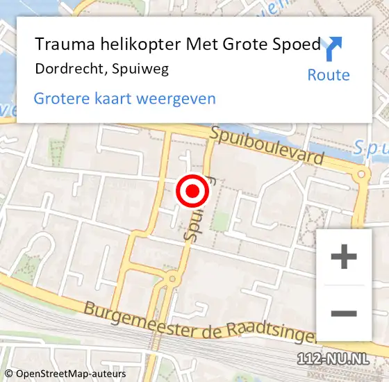 Locatie op kaart van de 112 melding: Trauma helikopter Met Grote Spoed Naar Dordrecht, Spuiweg op 10 oktober 2021 00:42